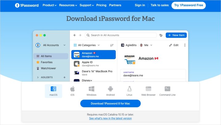 1Password for macOS website.