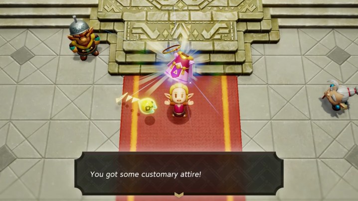 alt text: Zelda receiving her Customary Attire in Echoes of Wisdom.