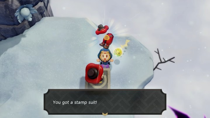 alt text: Zelda receiving the Stamp Suit in Echoes of Wisdom.