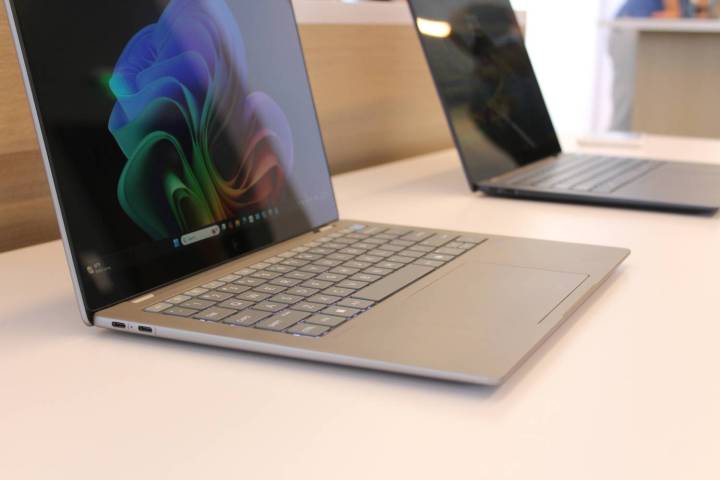 The HP OmniBook X 14 on a white table.