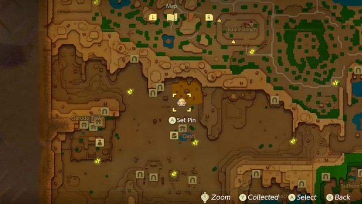 Map location in the desert showcasing a stone pillar in Echoes of Wisdom.