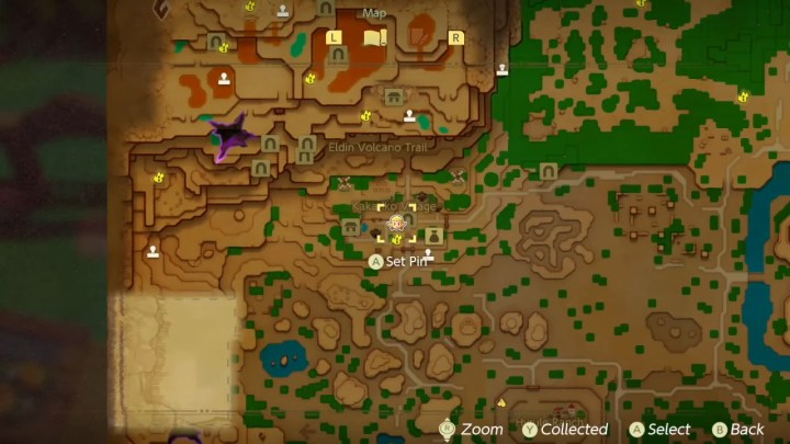 Map location of Kakariko Village in Echoes of Wisdom.