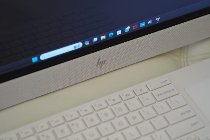 alt: Top-down view of the HP Envy Move, showcasing its fabric finish and HP logo.