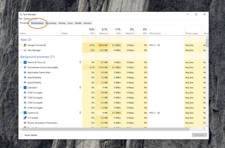 Windows 10 task manager.