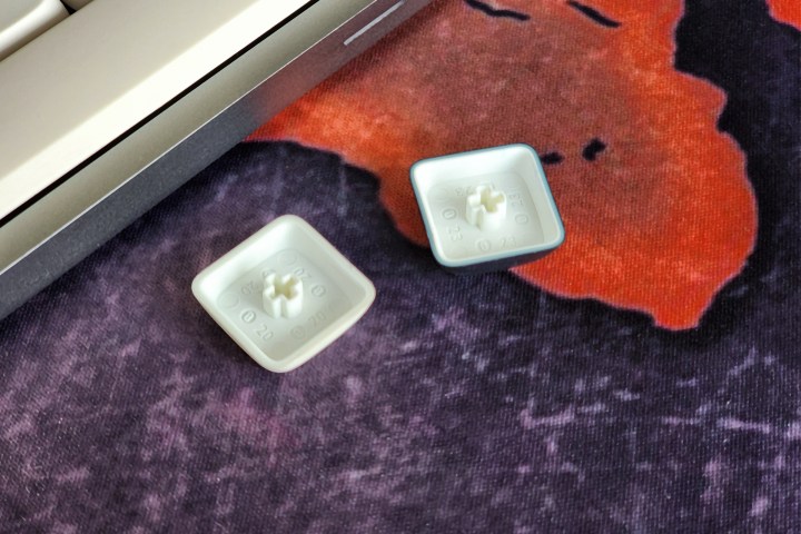 alt: Inverted Lofree Flow dye-sub PBT keycaps on a desk.