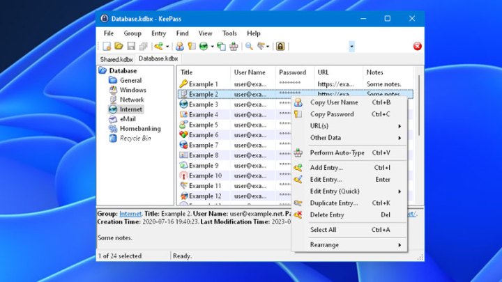 Keepass example database.