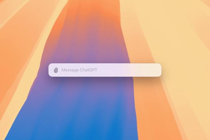 Alt text:  The ChatGPT query bar on macOS, similar to Spotlight Search, allows for quick text input and access to additional features.