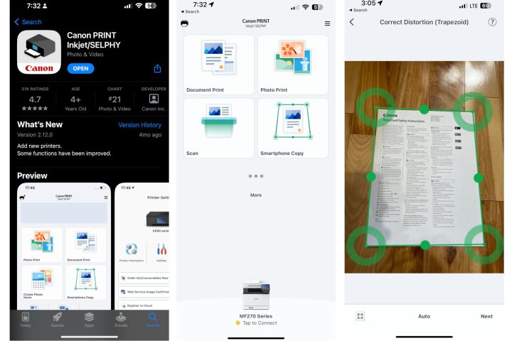 The Canon Print mobile app includes a smartphone document scan feature.
