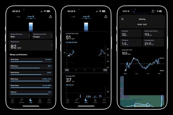 alt: Screenshots from the Oura Ring app showcasing its user-friendly interface and activity summaries.