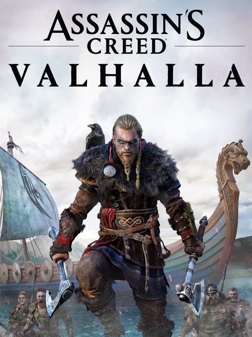 alt text describing image:  A screenshot from Assassin's Creed Valhalla depicting a Viking warrior engaging in combat against several enemies.