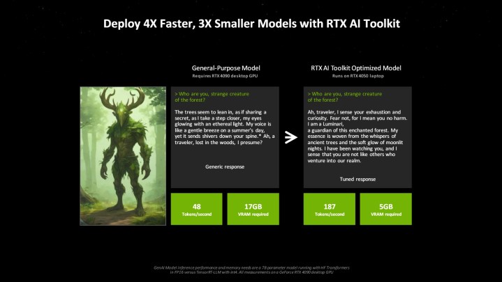 Performance comparison with the RTX AI toolkit.