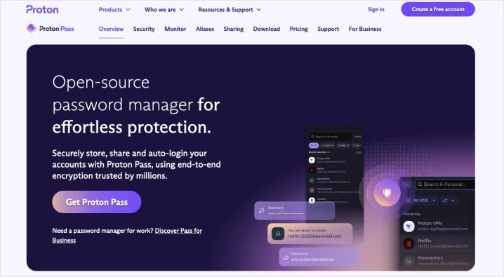 Proton Pass main website.