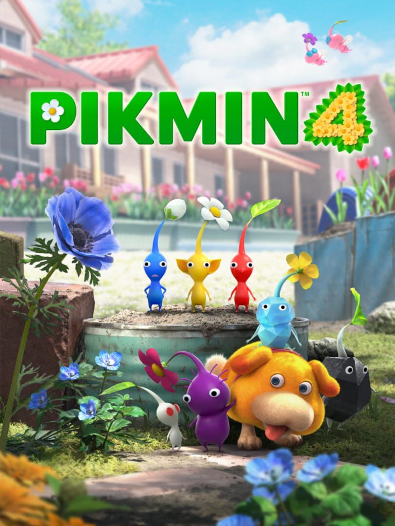 alt text: Pikmin 4 gameplay on Nintendo Switch, showing Pikmin following the player