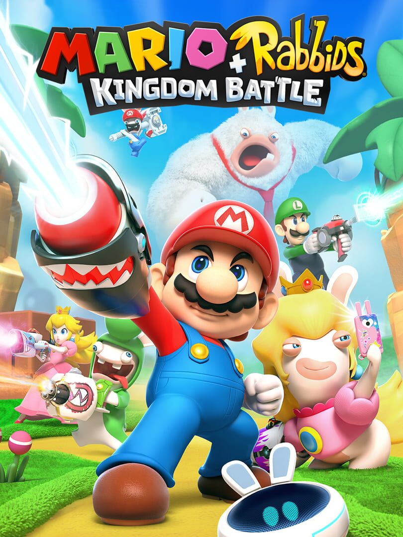 alt text: Mario + Rabbids Kingdom Battle gameplay on Nintendo Switch, showcasing turn-based combat