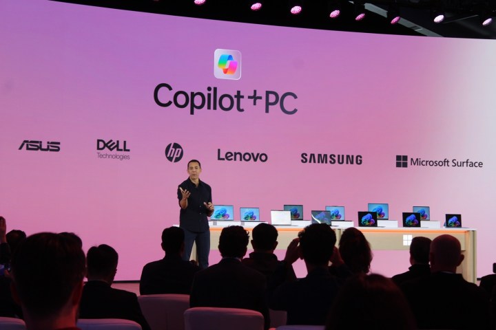 Microsoft showing off several Copilot+ PCs.