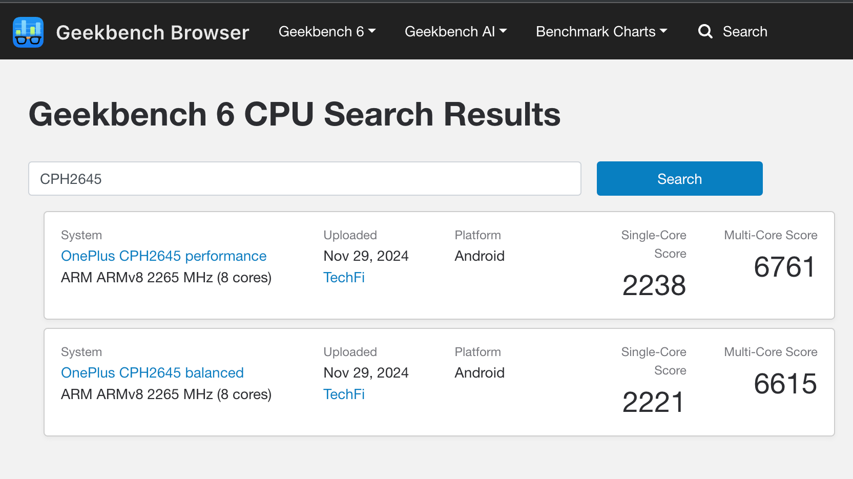 OnePlus phone benchmark compute listings.