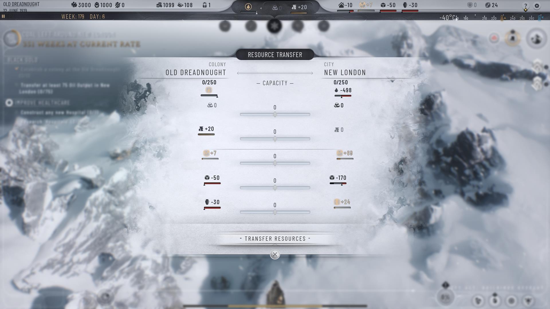 The image shows how resources are transferred between the main settlement and a colony.