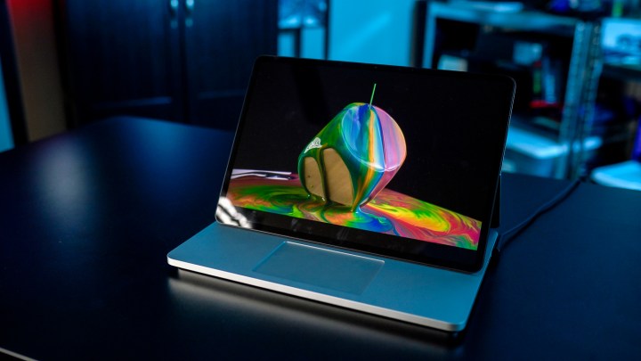 alt text: A colorful HDR demo displayed on the Surface Laptop Studio 2's screen.