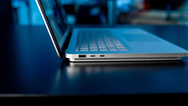 alt text: Close-up of the ports on the side of the Surface Laptop Studio 2.