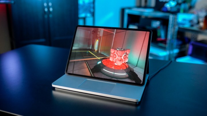 alt text: The video game Portal RTX running on the Surface Laptop Studio 2.