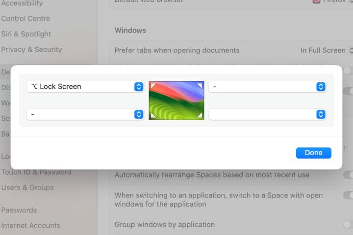 The Hot Corners menu in macOS.