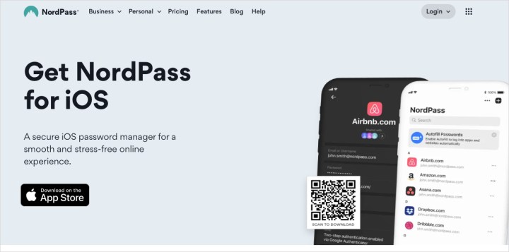 alt=NordPass Password Manager for iOS website interface.