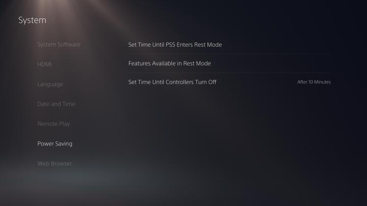 PS5 settings menu