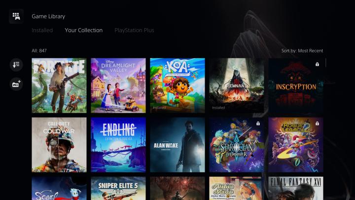 Game Library selection menu on PS5.