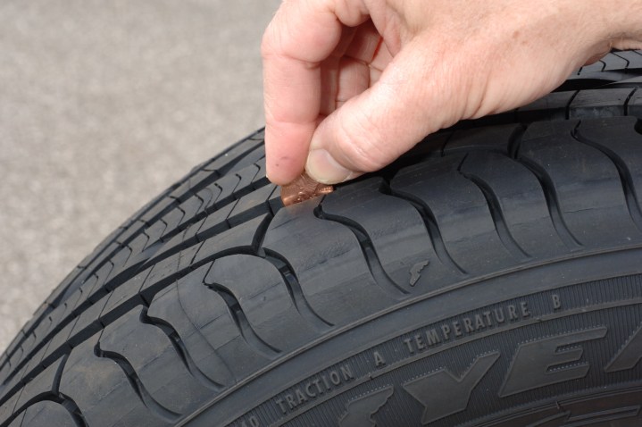 alt text demonstrating the importance of regular tire checks for wear and tear using indicators like the penny test