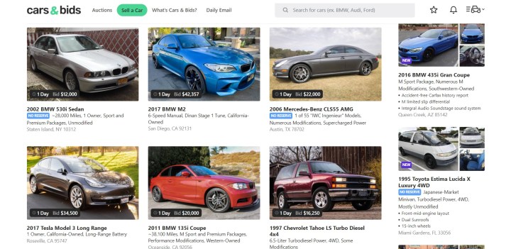 Cars &amp; Bids car listings.