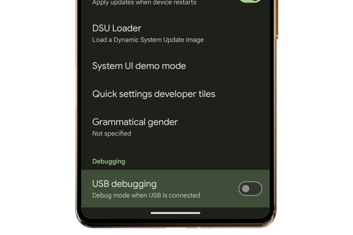 OEM debugging on an Android phone.