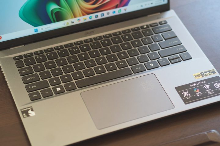 Acer Swift Go AI 14 top down view showing keyboard and touchpad.