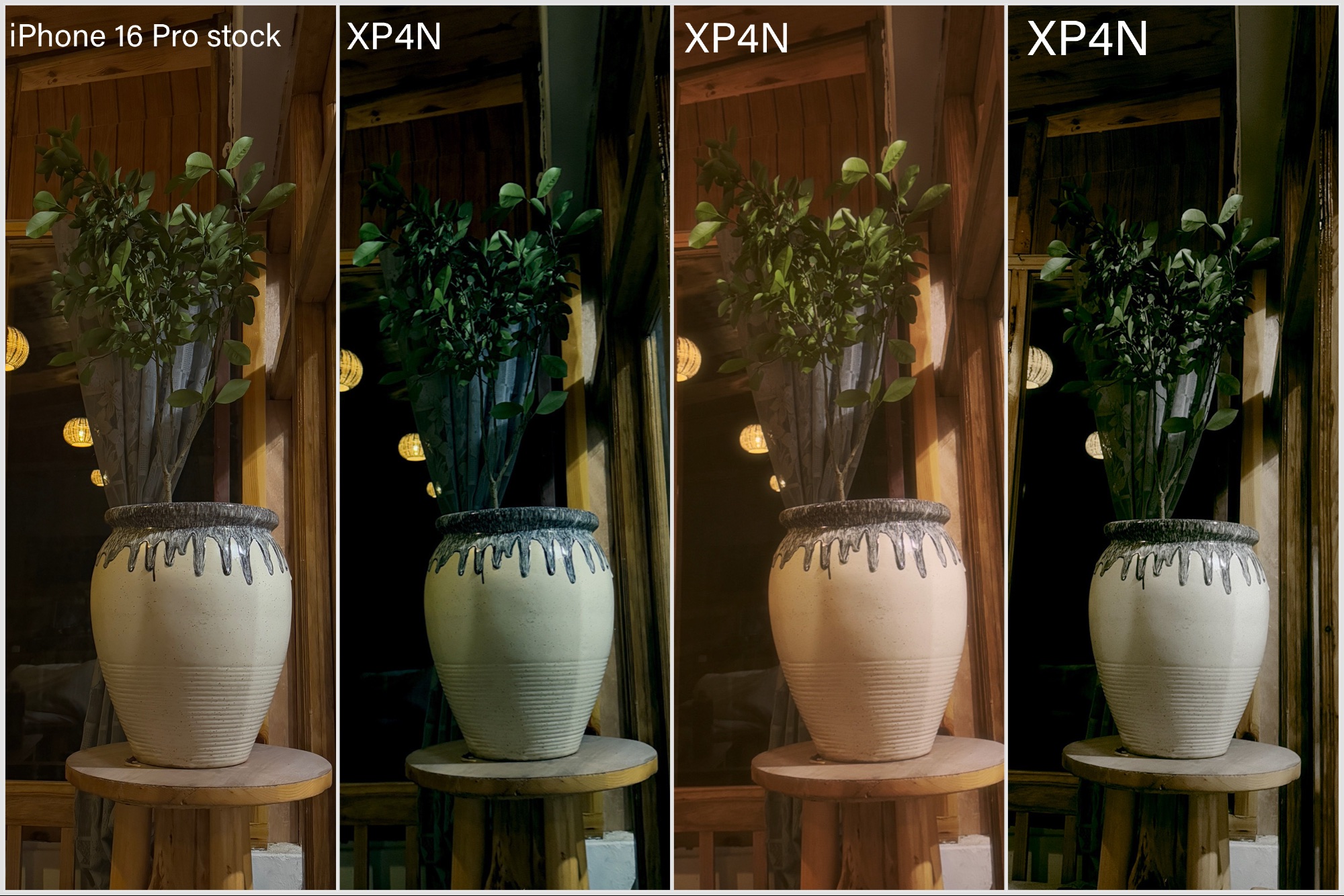 Comparison between iPhone stock camera and XP4N for a flower vase.