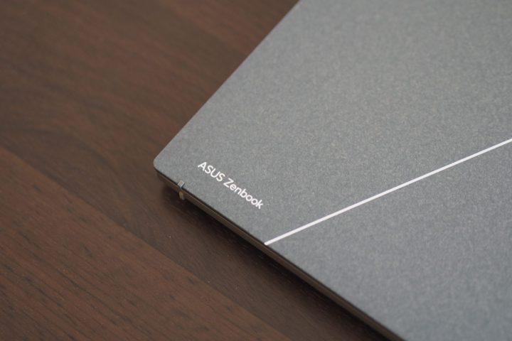 alt text: Close-up view of the Asus Zenbook S 13 OLED (2023) textured lid.