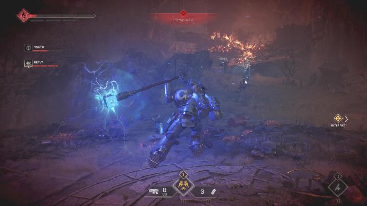 The image shows the player wielding a Thunder Hammer.