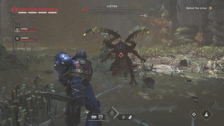 The image shows the player going toe-to-toe against a Lictor.