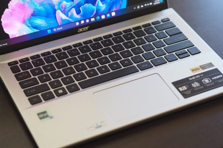 Acer Swift Go 14 top down view showing keyboard and touchpad.