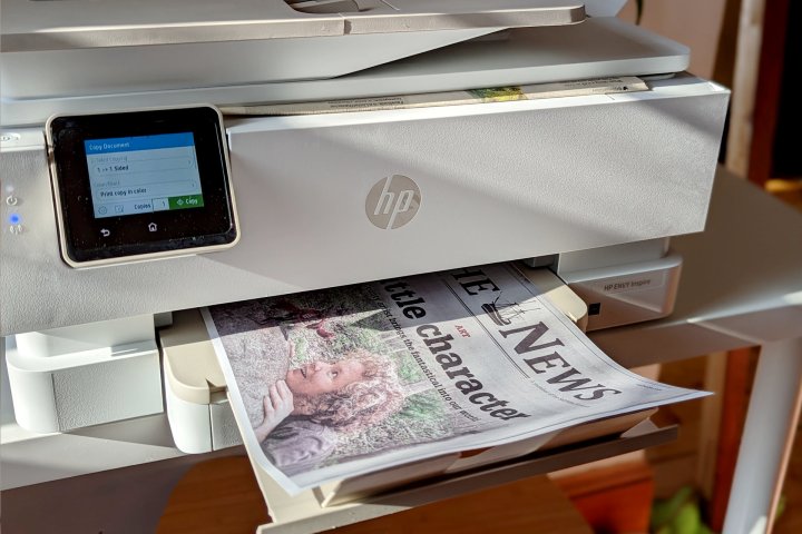 The HP Envy Inspire 7955e makes a copy of a newspaper