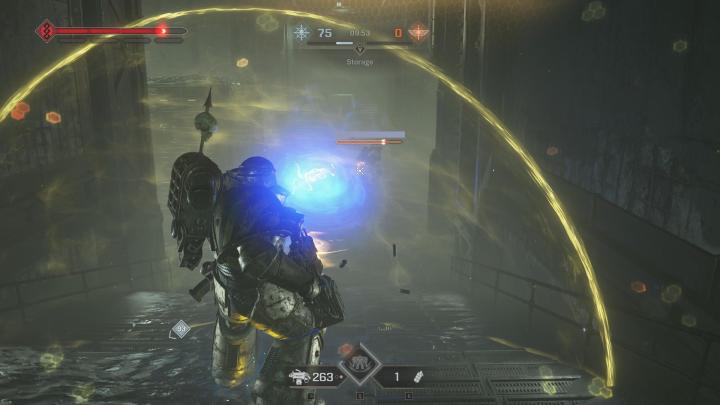 The image shows the player creating a barrier that deflects all projectiles.