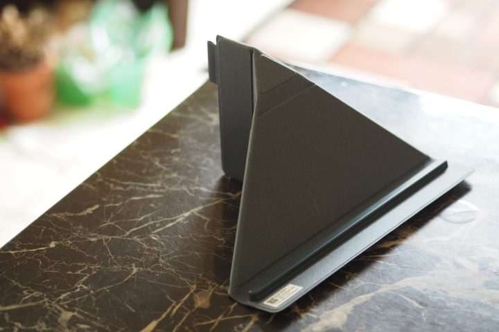 alt: Lenovo Yoga Book 9i in the origami stand.