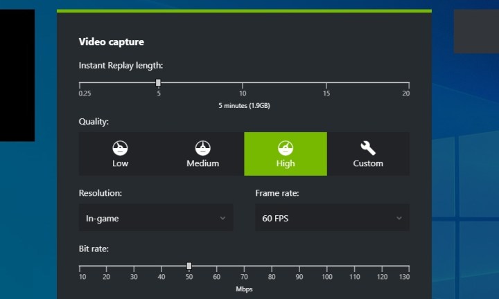 Nvidia Shadowplay settings.