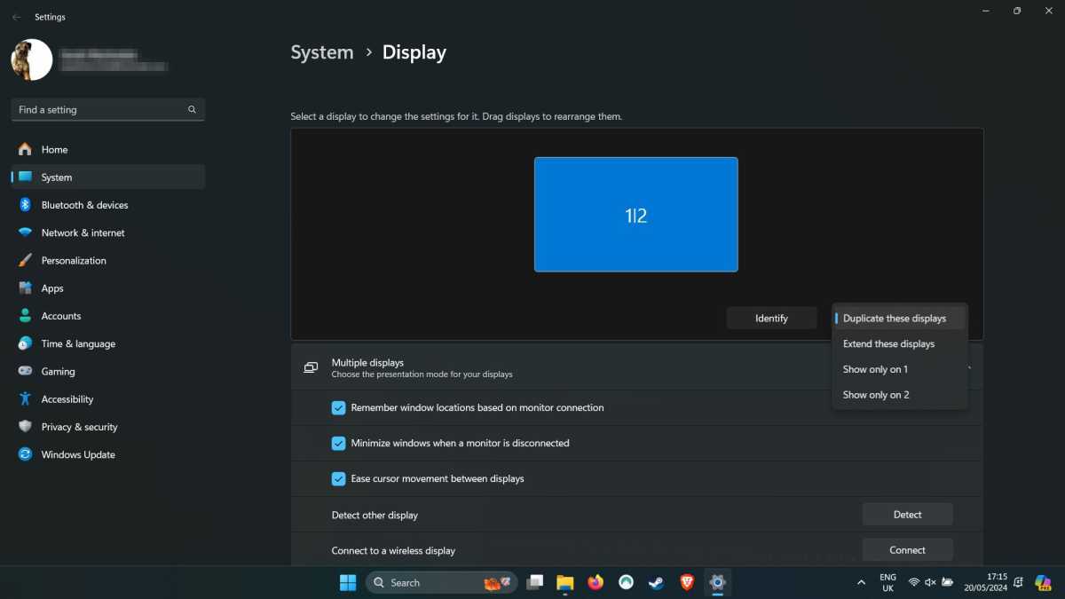 Windows 11 System Display Settings - Duplicate Displays