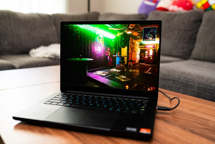 Cyberpunk 2077 running on the Razer Blade 14.