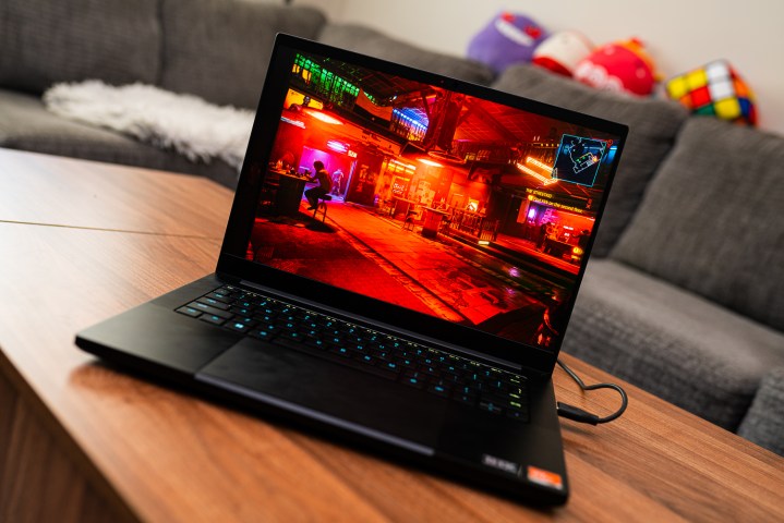 Cyberpunk 2077 running on the Razer Blade 14.