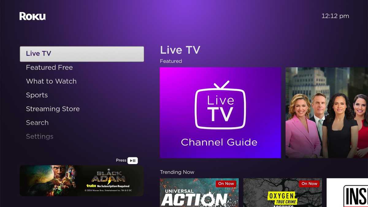 alt: Roku sidebar with a banner ad obscuring the bottom portion of the menu.