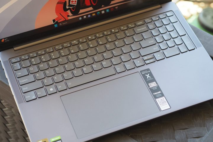 Lenovo Slim Pro 9i top down view showing keyboard and touchpad.