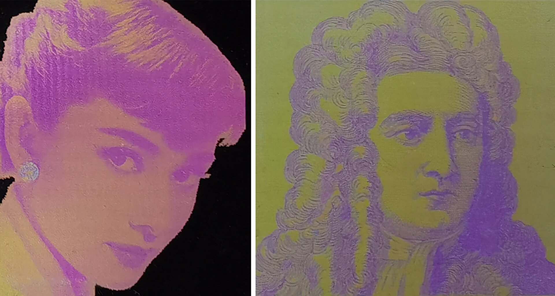 Alt text:  Images of Audrey Hepburn and Isaac Newton printed using the transparent ink method, showcasing the detail and clarity achievable.