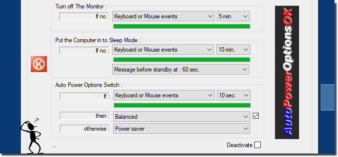 Alt text: The AutoPowerOptionsOK interface integrated into the Windows system tray, showing power management options.