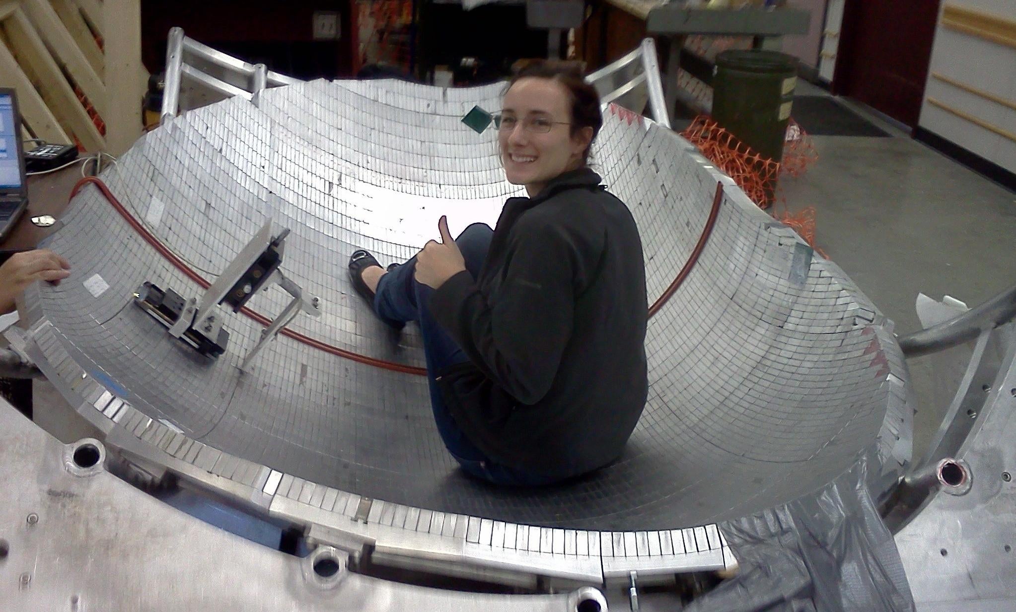 Indiana University student Bailey-Ann Slaughter in the neutron trap.