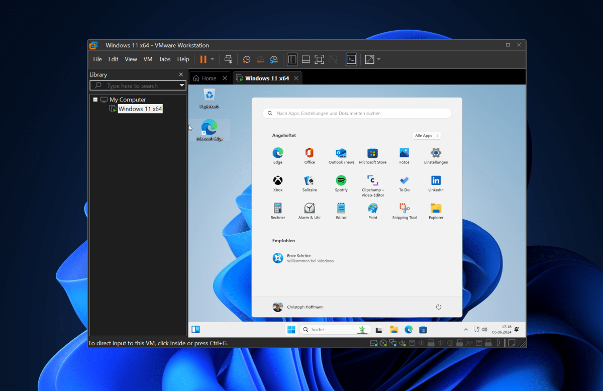 alt: VMware Workstation 17 Windows Virtual Machine Running